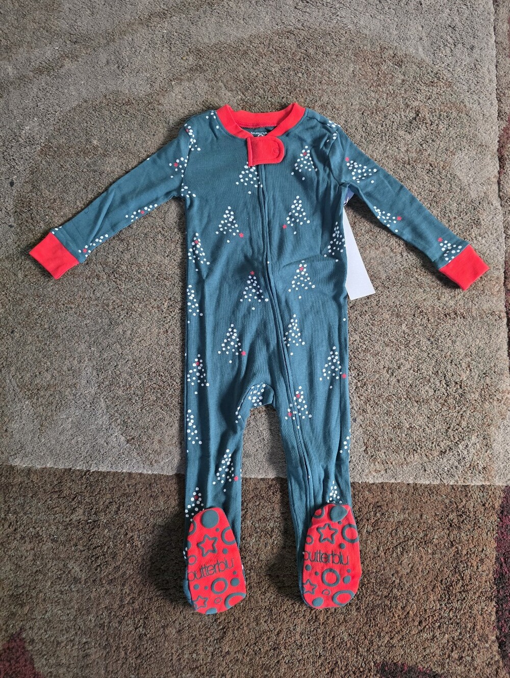 Butter Teal Footed One-Piece with Red Trim